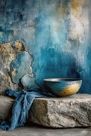 Blaues Keramik-Stillleben – Luxuriöse Wanddekoration in erdigen, beruhigenden Farbtönen von Joriali Fine Art