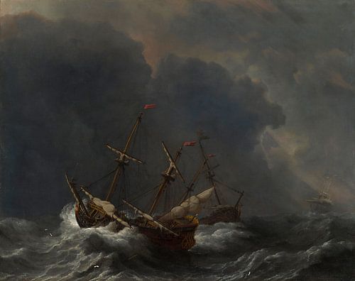 Drie schepen in een storm, Willem van de Velde