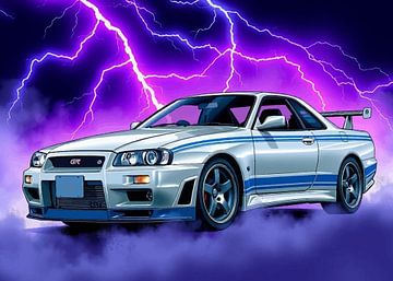 De zilveren Nissan Skyline GTR R34 4 van MIROKKU