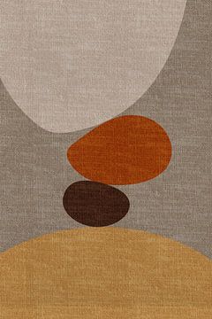 Moderne, abstrakte, geometrische, organische Retro-Formen in erdigen Farbtönen: beige, braun, orange von Dina Dankers