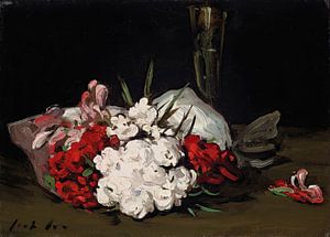 Samuel John Peploe - Strauß roter und weißer Blumen mit einem Champagnerglas (um 1905-08)