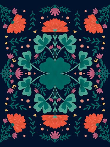 Clovers and branches - dark blue