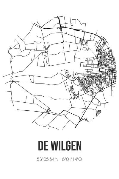 De Wilgen (Fryslan) | Map | Black and white by Prints of Place