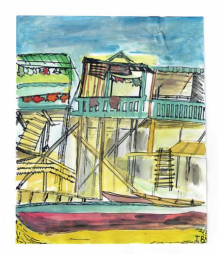 Floating Village aquarel