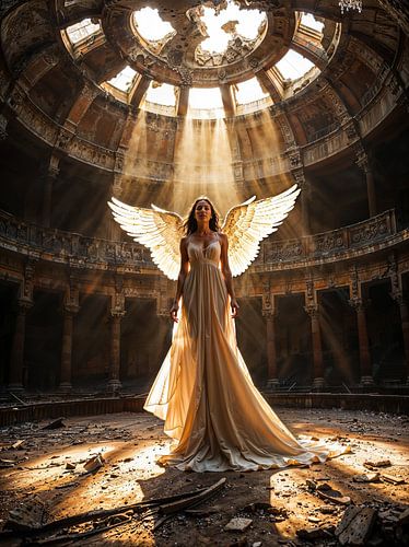 Ange de lumière dans la salle abandonnée