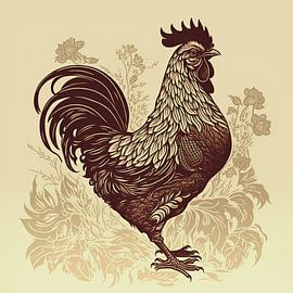 Wine red cockerel by Vlindertuin-Art