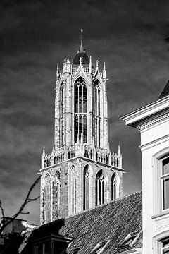 De Dom van Utrecht vanaf de Nieuwegracht gezien (zwartwit)