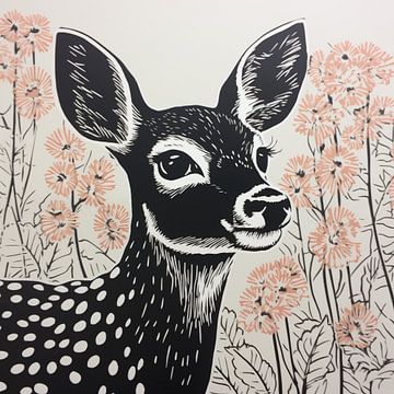 Deer lino print by Bianca ter Riet