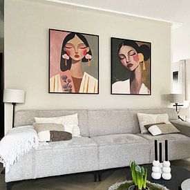 Klantfoto: Daydreamer, modern portret van Carla Van Iersel, op canvas