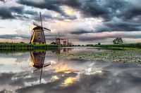 Windmills at Kinderdijk at sunset