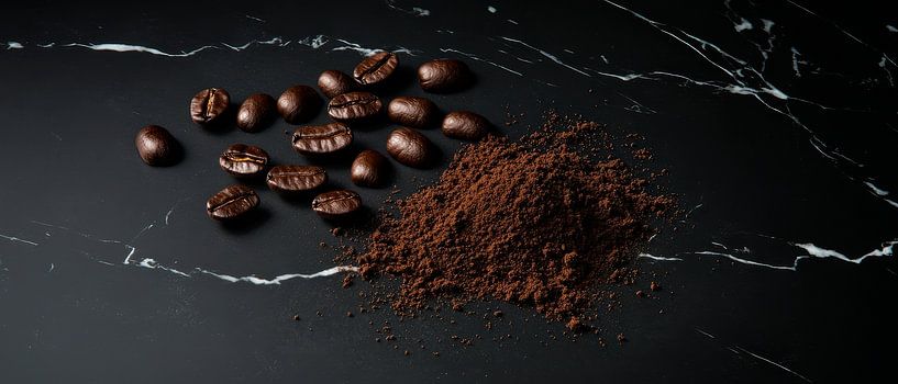 Coffee beans and powder on marble by Poster Art Shop