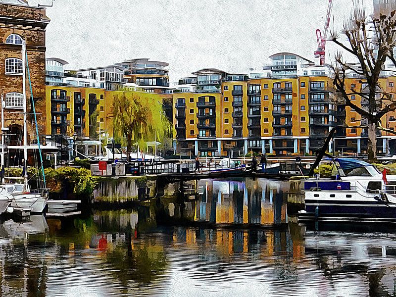 Reflections in St Katharine Docks by Dorothy Berry-Lound