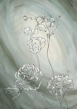 Abstract flowers staand van W. Vos