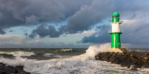 Lighthouse in Warnemünde during storm