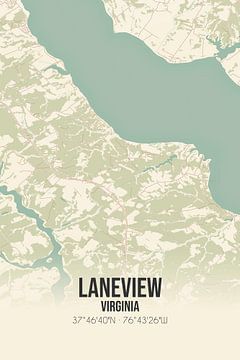 Vintage landkaart van Laneview (Virginia), USA. van MijnStadsPoster