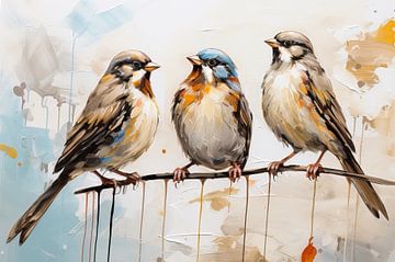 Birds and Abstraction | Bird Artwork by Blikvanger Schilderijen