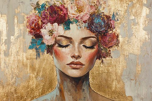 Elegante vrouw met bloemenkroon