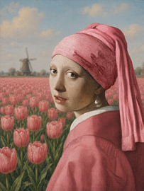 Girl with a pearl earring in a tulip field by Salt Theory