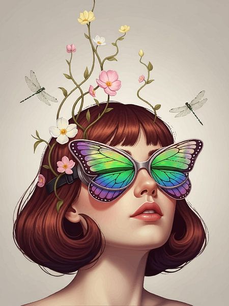 Butterfly Vision - Surrealistisch vrouwelijk portret met bloesems van coretan tangan