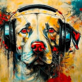 Labrador (blond) geniet van muziek van Marjolein Deelen