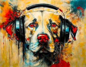Labrador (blond) aime la musique