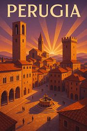 Perugia Piazza Grande - Art Deco Poster von Travel Shop
