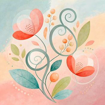 Sierlijke plant met bloemen in pastel