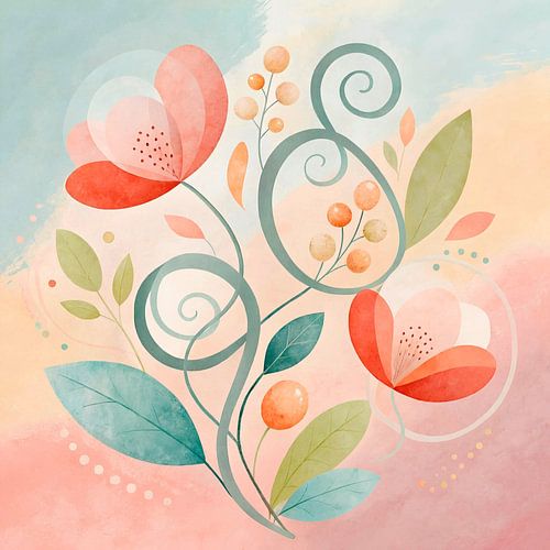 Sierlijke plant met bloemen in pastel