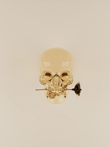 Crâne en verre doré avec une rose sur Tom IJmker