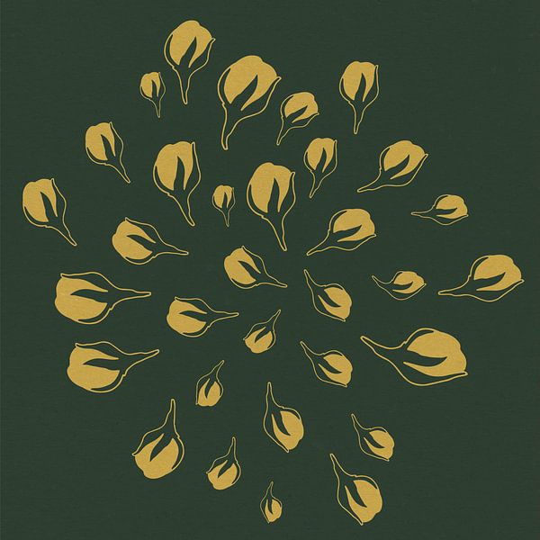 Fleurs jaunes vintage sur fond vert chaud. par Dina Dankers