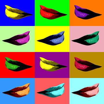 Lippen in 12 verschillende kleuren pop-art stijl van Herbert Blum