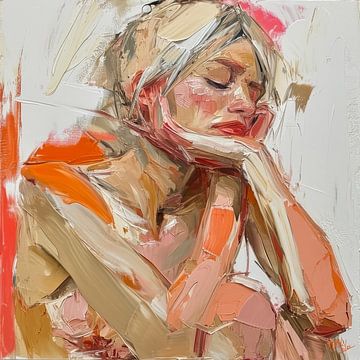Abstract portrait woman " Moment of Contemplation " by René van den Berg