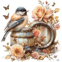 chiens-chats-oiseaux-vin-tonneau-papillons-fleurs