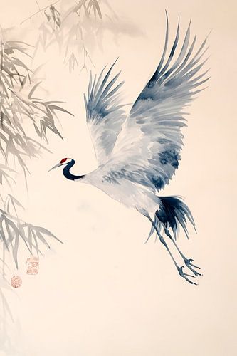 Vliegende kraanvogel in aquarelstijl