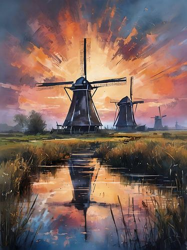 Kinderdijk le matin : Silhouettes de l'histoire