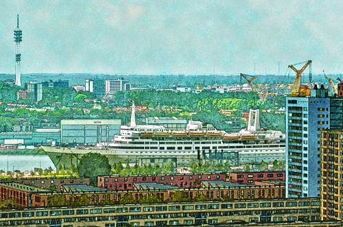 Katendrecht with SS Rotterdam by Frans Blok - photos, art and other wall decoration