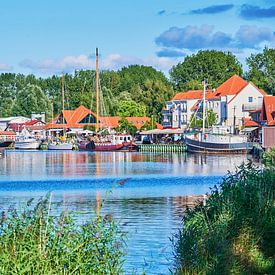 Landelijk tafereel aan de rivier de Ryck in Greifswald. van Michaela Bechinie