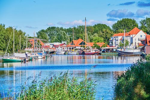 Rural scene on the banks of the Ryck River in Germany.