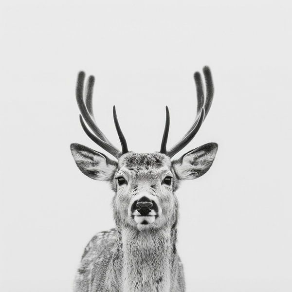 Schwarz-Weiß Hirsch-Porträt von Poster Art Shop