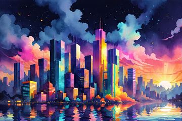 Skyline & Cityscape: Neon Nights by Artsy Inventor