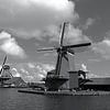 Black and white photo of mills in the Zaanse Schans by W J Kok