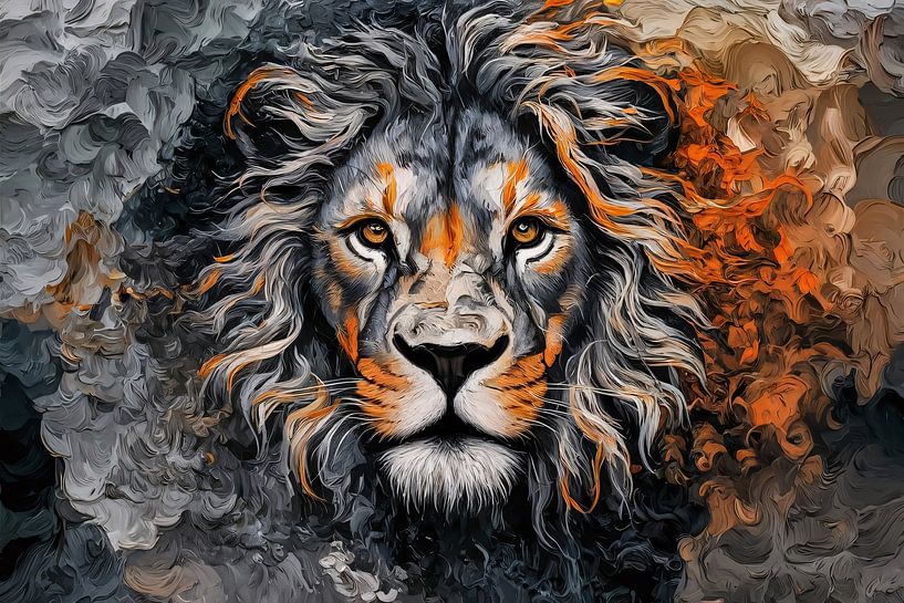 Lion in flames and smoke by Art & Soul Creations