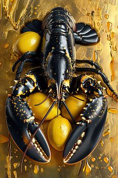 Lobster Luxe - Zwarte KREEFT met CITROENEN op goud