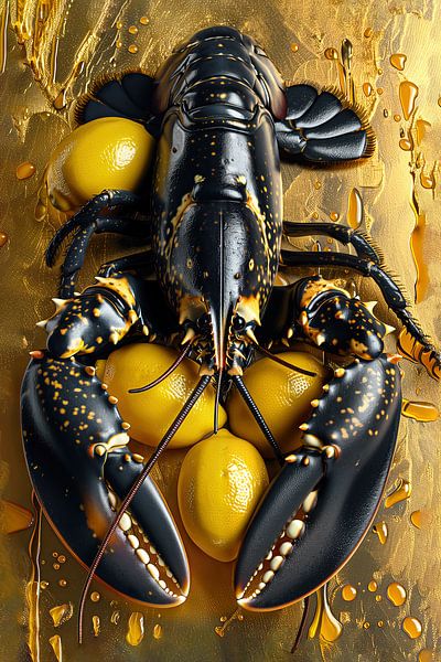 Lobster Luxe - CANCER noir avec CITROONS sur or par Marianne Ottemann - OTTI