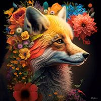 fox with flowers