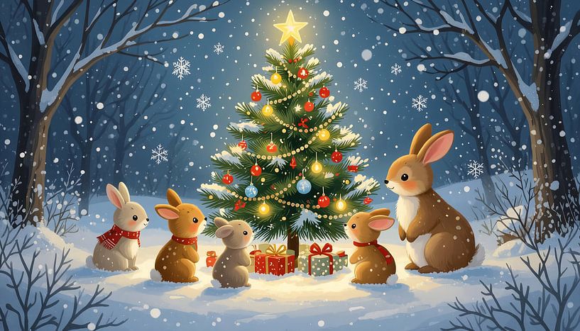 Konijntjes rond de Kerstboom van Christmasmoment