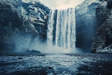 Majestic waterfall with serene rock formations by Imperial Art House