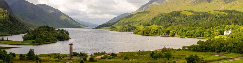 Aerial panorama of Loch Shiel of Glenfinnan with forest and hills by Hans-Heinrich Runge