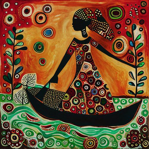 Vissersvrouw in Afrika haalt haar netten op