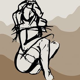 Semi abstract - schets gesture tekening zittende vrouw van Emiel de Lange